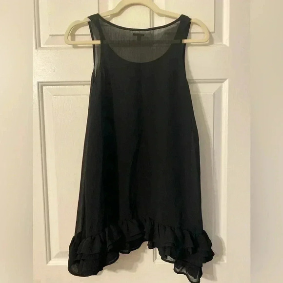 Charlotte Russe Black Ruffle Long Floaty Mesh Tank top Size Small - Picture 2 of 8